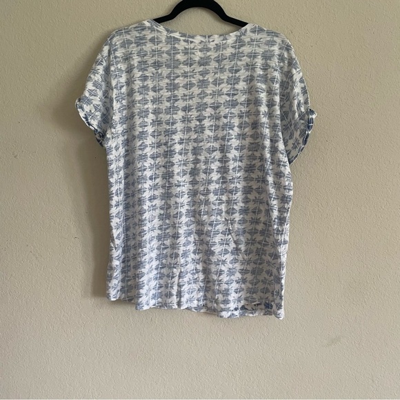 Ana scoop neck woman top 100% cotton XL blue white cuff sleeve casual stretch - Picture 3 of 9